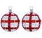 SET OF 2 Checked Czech Glass Christmas Ball Ornaments Baubles 3.15" Red/White